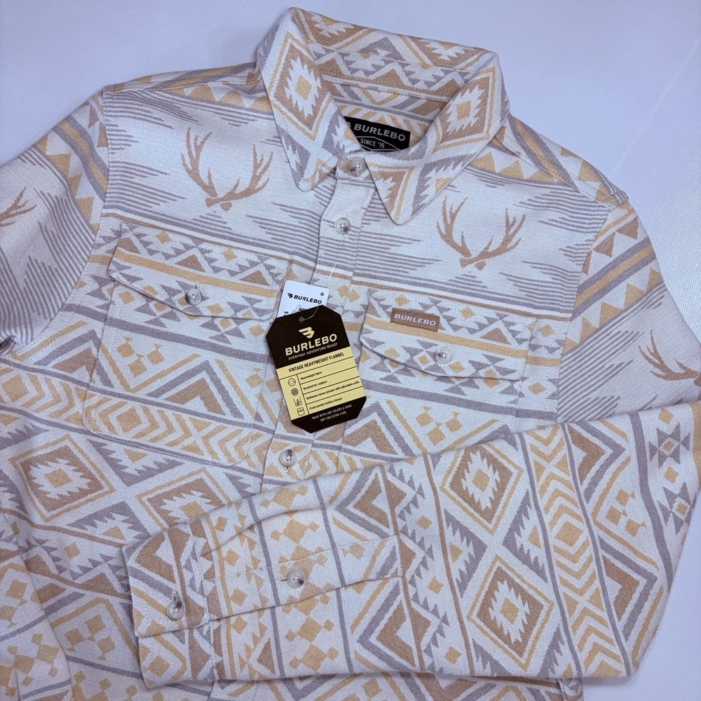 Burlebo Flannel Shirt Mens Small NWT Aztec Western Antler Print Heavyweight
